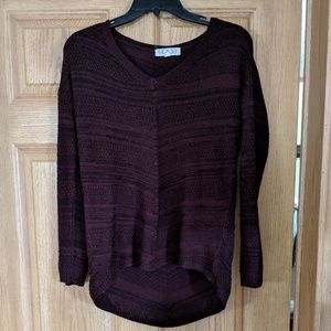 Purple and black striped high-low sweater